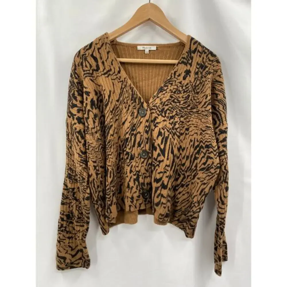 Madewell Tigerized Cameron Ribbed Cardigan Sweater in‎ Coziest Yarn